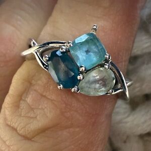 Elegant sterling 925 Silver and topaz and London Blue Gemstone Ring